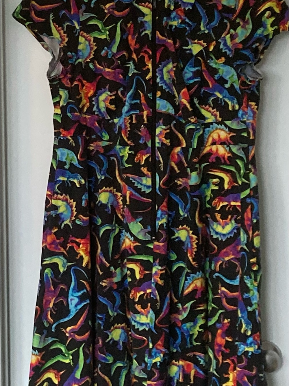Cherry Velvet Retro-Inspired “Marie” Dress with Limited Edition Dinosaur Print